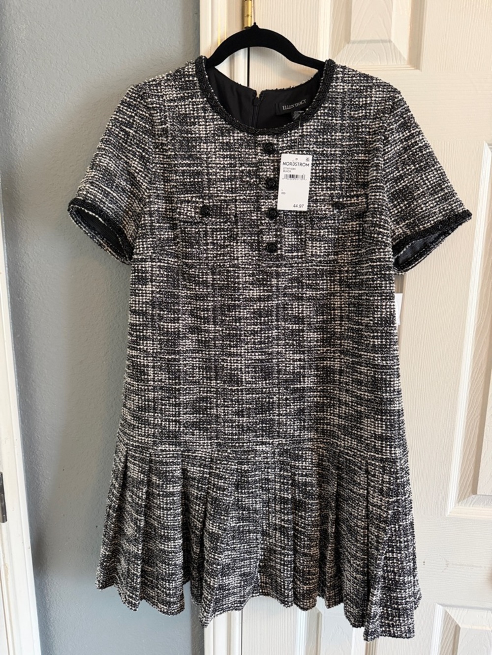 Ellen Tracy Black and White Tweed Pleated Women’s  Dress